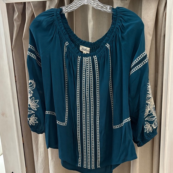 Listicle Tops - Listicle Teal Embroidered Blouse